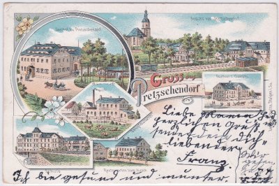 01774 Pretzschendorf, Farblitho, u.a. Gasthof, ca. 1900 