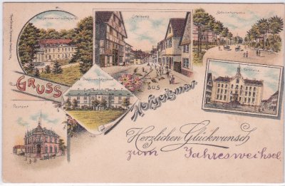 34369 Hofgeismar, u.a. Bahnhofstraße, Farblitho, ca. 1895