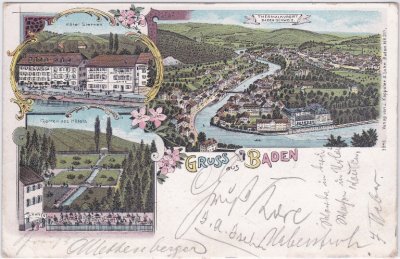 Baden (Aargau), u.a. Hotel Sternen, Farblitho, ca. 1900