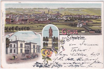 58332 Schwelm, u.a. Bahnhof,  Farblitho, ca. 1900 
