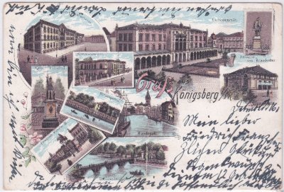 Königsberg in Preußen, u.a. Universität, Farblitho, ca. 1900 