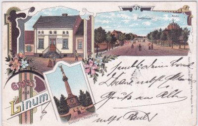 16833 Linum (Fehrbellin), Farblitho, Dorfstrasse, ca. 1900 