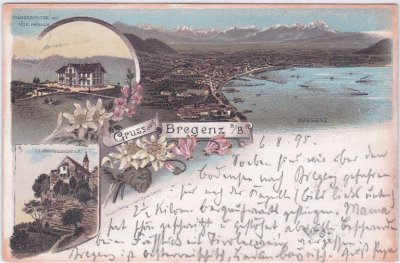 Bregenz, u.a. Hotel Pfänder, Farblitho, ca. 1895