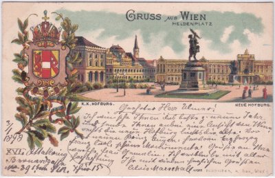 Wien, Heldenplatz mit Hofburg, Farblitho, ca. 1895 