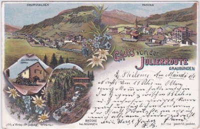 Julierroute mit Churwalden, Parpan, Farblitho, ca. 1900 