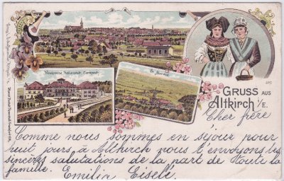 Altkirch im Elsaß, u.a. St. Moraud, Farblitho, ca. 1895 