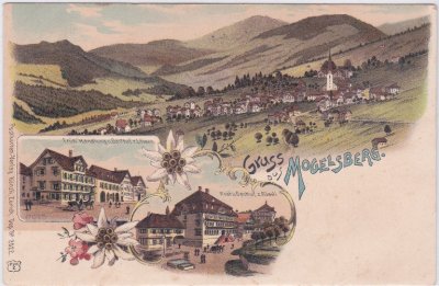 Mogelsberg, u.a. Gasthof zum Löwen, Farblitho, ca. 1900 