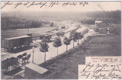 08223 Grünbach im Vogtland, Bahnhof, ca. 1900 