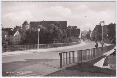 74405 Gaildorf, Straßensicht, Kocherbrücke, ca. 1965 