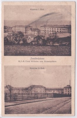 66482 Zweibrücken, Kasernen des 22. Infanterie-Regiment, ca. 1915 