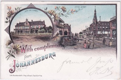 Johannesburg (Zuid-Afrika), u.a. Rissik Street, Farblitho, ca. 1895 