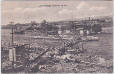Laufenburg (Aargau), Stauwehr im Bau, ca. 1910 