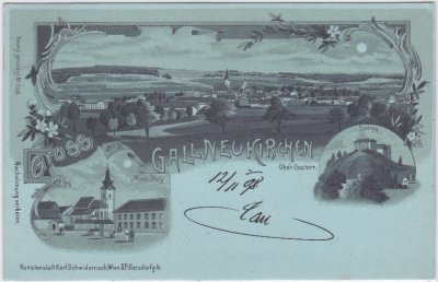 Gallneukirchen, u.a. Riedegg, Mondscheinlitho, ca. 1895 