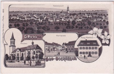 55239 Gau-Odernheim, u.a. Marktplatz, Litho, ca. 1905 