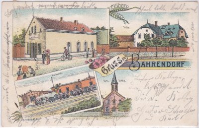 39171 Bahrendorf (Sülzetal), Bahnhof, Farblitho, ca. 1900 