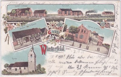 38486 Winterfeld (Apenburg-Winterfeld), Bahnhof, Farblitho, ca. 1900 