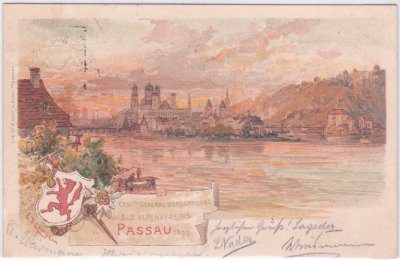 94032 Passau, Farblitho Sonderganzsache Alpenverein 1899  