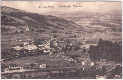 St. Leonhard im Lavanttal, Ortsansicht mit Bahnhof, ca. 1925 