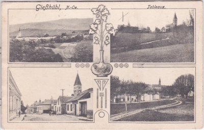 Gießhübl, Mehrbildkarte, u.a. Straßenansicht, ca. 1915 