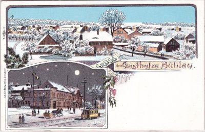 01324 Dresden-Bühlau, Gasthof, Farblitho, Winterlitho, ca. 1900 