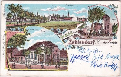 16515 Zehlendorf (Oranienburg), Warenhaus Heuer, Farblitho, ca. 1905 