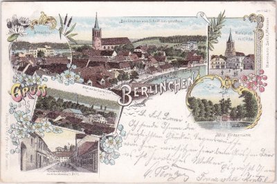 Berlinchen (Barlinek), u.a. Rosenstraße, Farblitho, ca. 1900 