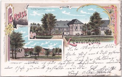 09306 Leutenhain (Königsfeld), u.a. Gasthof, Farblitho, ca. 1900 