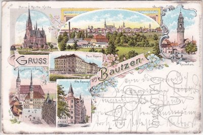 02625 Bautzen, u.a. Kasernen, Farblitho, ca. 1895