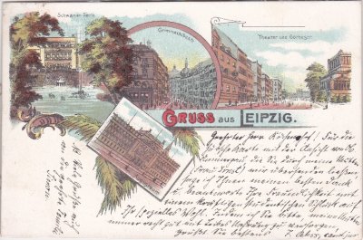 04109 Leipzig, u.a. Grimmaische Straße, Farbltiho, ca. 1900