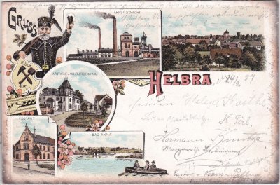 06311 Helbra, u.a. Ernst-Schacht, Postamt, Farblitho, ca. 1895 