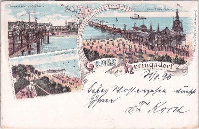 17424 Heringsdorf (Ostseebad), u.a. Damenbad, Farblitho, ca. 1895 
