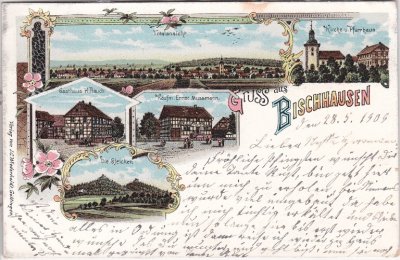 37130 Bischhausen (Gleichen), Gasthaus Rauch, Farblitho, ca. 1900 