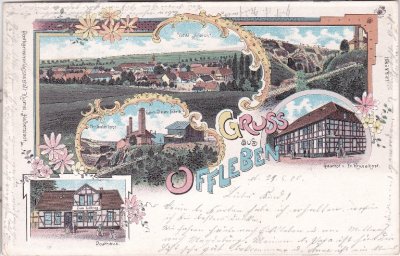 38372 Offleben (Helmstedt), u.a. Dielen-Fabrik, Farblitho, ca. 1900 