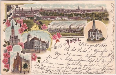 44263 Hörde (Dortmund), u.a. Kreishaus, Farblitho, ca. 1900 