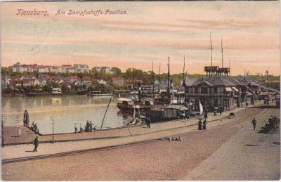 24939 Flensburg, Dampfschiff-Pavillon, Schiffbrücke, ca. 1905 