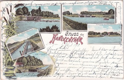 49808 Lingen (Ems), Hanekenfähr, Kanal, Farblitho, ca. 1895 