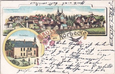 59513 Körbecke (Möhnesee), u.a. Krankenhaus, Farblitho, ca. 1900 