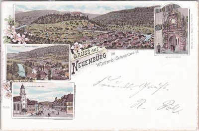 75305 Neuenbürg, u.a. Bahnhof, Farblitho, ca. 1895 