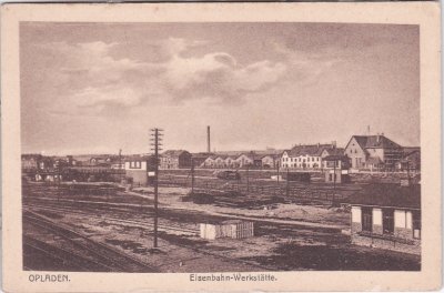 51379 Opladen (Leverkusen), Bahnhof, Eisenbahnwerkstätte, ca. 1920