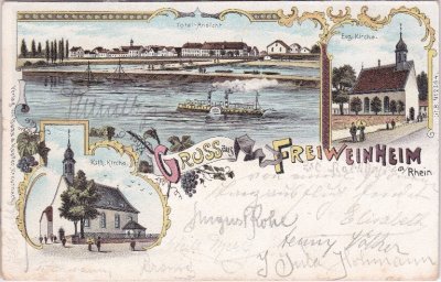 55218 Frei-Weinheim (Ingelheim am Rhein), Farblitho, ca. 1900