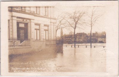 45239 Werden/Ruhr (Essen), Hochwasser, Bahnhofstraße, 1925