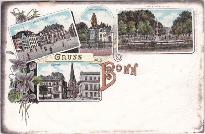 53113 Bonn, u.a. Marktplatz, Neuthor, Farblitho, ca. 1900