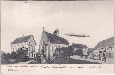 88348 Renhardsweiler (Bad Saulgau), Platzansicht, Zeppelin, ca. 1905