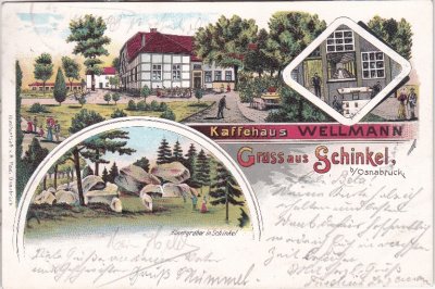49084 Schinkel (Osnabrück), Cafe Wellmann, Farblitho, ca. 1900
