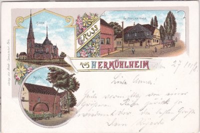 50354 Hermülheim (Hürth), Gasthaus zur Krone, Farblitho, ca. 1900