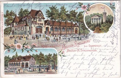 64287 Darmstadt, Restaurant zum Heiligen Kreuzberg, Litho, ca. 1900