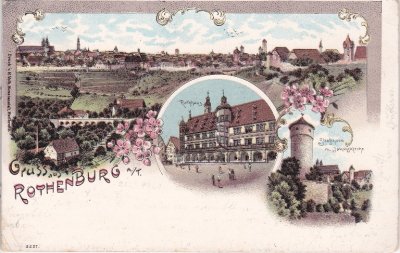 91541 Rothenburg ob der Tauber, u.a. Rathaus, Farblitho, ca. 1895