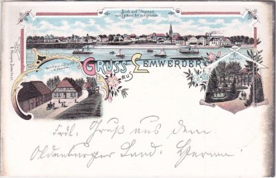 27809 Lemwerder, u.a. Gasthaus zur Traube, Farblitho, ca. 1900