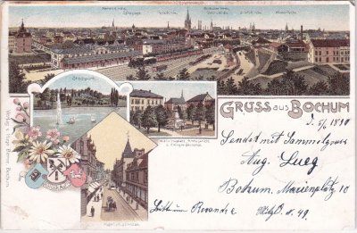 44789 Bochum, u.a. Hauptbahnhof, Farblitho, ca. 1895