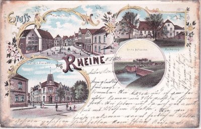 48431 Rheine, u.a. Falkenhof, Farblitho, ca. 1900